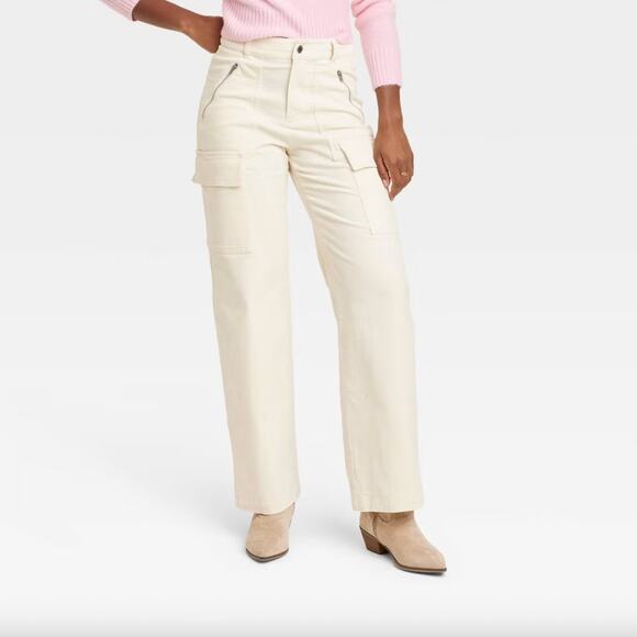Universal Thread Midrise Corduroy Cargo Wide Leg Pants Size 2 Casual Y2K Neutral - Picture 1 of 13